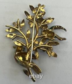 Vintage 18k Gold Enamel Sapphire Birds Brooch Signed Italy