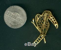 Vintage 18k Gold Toucan Stork Crane Bird Pin / Brooch Sapphire Ruby Diamond