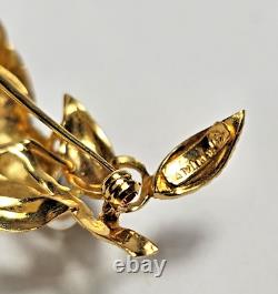 Vintage 18k Yellow Gold Multicolor Enamel 4mm Pearl Bird Brooch Pin Italy