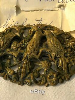 Vintage 1900 Gold Bronze Kissing Birds On Branch Wedding Marriage Brooch Pin