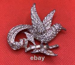 Vintage 1940's Coro Craft Sterling Silver Rhinestone Bird Pin Brooch (eb1013519)