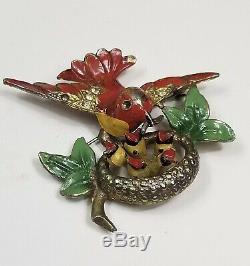 Vintage 1940's Enamel Birds Nest Brooch Fred Gray Pin
