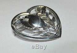 Vintage 1940's Genuine Norseland By Coro Sterling Silver Bird and Heart Brooch