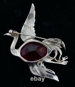 Vintage 1940's REJA Ruby Red Glass Belly Fantasy Bird Figural Brooch Pin