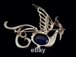Vintage 1940's REJA Sapphire Rhinestone Peacock Fantasy Bird Figural Brooch Pin