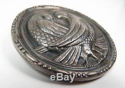 Vintage 1940's Sterling Silver Love Birds Doves Large Round Pin Brooch Patented