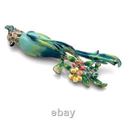 Vintage 1940s CORO Calopsitta Bird Enamel Rhinestone Flower Figural Fur Clip Pin