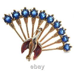 Vintage 1940s Peacock Lucite Rhinestone Enamel Pot Metal Brooch Bird Figural Pin
