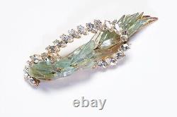 Vintage 1950's Maison Gripoix Couture Green Glass Feather Crystal Bird Brooch