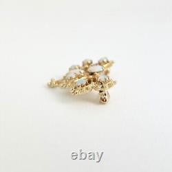 Vintage 1950's Opal Peacock Bird Brooch Pin 12K Yellow Gold, 5.65 Gr