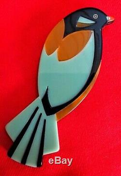 Vintage 1960's Art Deco Design Léa Stein Bakelite/Celluloid Bird Brooch, 16.1g