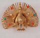 Vintage 1960s Gold Wire Coral Turquoise Peacock Bird Brooch Pin Rare