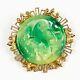 Vintage 1960s Vendome Chinoiserie Green Faux Jade Phoenix Bird Gold Tone Brooch