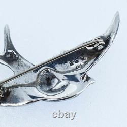 Vintage'1964' Blue Enamel and Marcasite Sterling Silver Swallow Bird Brooch Pin