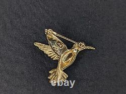 Vintage 1970 signed Engel Brothers EB Hummingbird bird Pin 14k Yellow Gold, Ruby