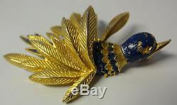 Vintage 40s Signed St. Labre Enamel Exotic Blue Bird Pin Brooch