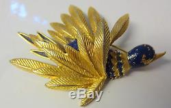 Vintage 40s Signed St. Labre Enamel Exotic Blue Bird Pin Brooch