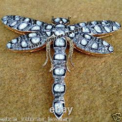 Vintage 4.77ct Genuine Old Mine Rose Antique Cut Diamond Silver Dragonfly Brooch