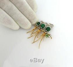 Vintage 5.50ct Emerald & 1.0ct Diamond Platinum & 14k Yellow Gold Bird Brooch