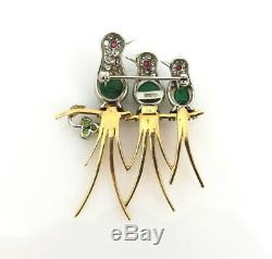 Vintage 5.50ct Emerald & 1.0ct Diamond Platinum & 14k Yellow Gold Bird Brooch