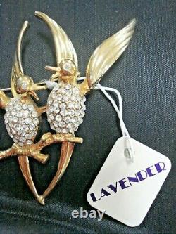 Vintage 69's Jennifer Moore Gold Plated Swarovski Crystal Bird on Branch Brooch