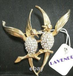 Vintage 69's Jennifer Moore Gold Plated Swarovski Crystal Bird on Branch Brooch