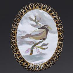 Vintage 800 Silver Mother of Pearl & Abalone Bird Inlay Brooch Pin Pendant