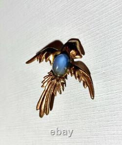Vintage 925 Silver ART DECO Revival Blue Cabochon Jelly Belly Bird Brooch Pin