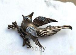 Vintage 925 Sterling Silver Bird on a Branch Large Brooch Mexico Taxco Mexican
