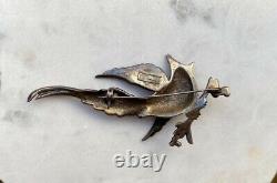 Vintage 925 Sterling Silver Bird on a Branch Large Brooch Mexico Taxco Mexican