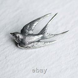 Vintage 935 Argentium Silver Antique Swallow Bird Awesome Excellent Brooch