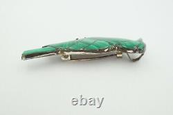 Vintage 980 Sterling Silver Malachite Inlay Bird Pin Brooch Pendant