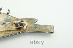 Vintage 980 Sterling Silver Malachite Inlay Bird Pin Brooch Pendant