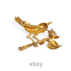 Vintage 9ct Solid Gold Robin Bird Brooch With Ruby Berries H'marked 1978