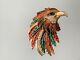 Vintage Art Enamel Bird Brooch Pin With Seed Pearls, Red And Green Enamel