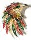 Vintage Art Signed Phoenix / Bird Enameled Seed Pearl Gold Emerald Eye Brooch