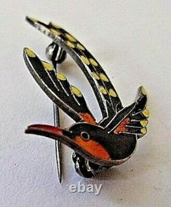 Vintage A. DRAGSTED enamel over sterling silver bird pin/brooch made in Denmark