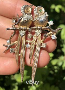 Vintage Alfred Philippe Trifari Sterling Silver Rhinestone Love Birds Brooch Pin