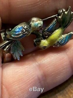 Vintage Alice Caviness Marcasite Birds Sterling Silver Enamel Pin Brooch Germany