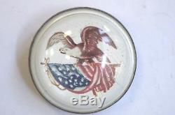 Vintage Americana Hand Painted Bald Eagle & American Flag Brass Brooch