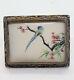 Vintage Antique Brooch Asian Painted Bird In Silver Filigree Frame Floral