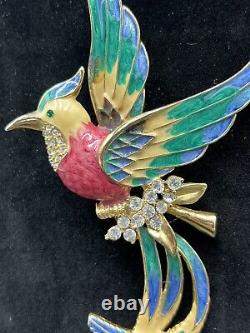 Vintage Antique Large Coro enameled Rhinestone Bird of Paradise Brooch Pin 5 7/8