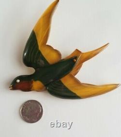 Vintage Apple Juice Bakelite Brooch Reverse Painted Figural Swallow Bird
