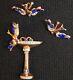 Vintage Art Deco Brooch And Earrings Set Bluebirds With Bird Bath Rose Gold