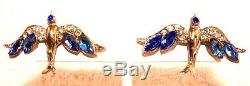 Vintage Art Deco Brooch and Earrings Set Bluebirds with Bird Bath Rose Gold