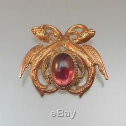 Vintage Art Deco Era Victorian Revival Phoenix Brooch Gold Copper Bird Pin