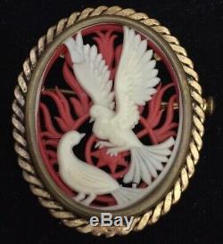 Vintage Art Deco Jewellery Adorable Carved Celluloid fantail dove birds brooch