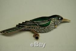Vintage Art Deco Nouveau Pave Chrystal Rhinestone Enamel Hummingbird Bird Brooch