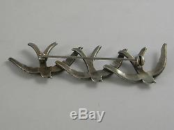 Vintage Art Deco Solid Silver Marcasite Flying Birds Brooch
