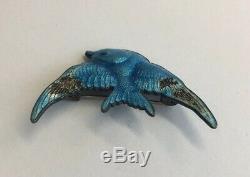 Vintage Art Deco Sterling Silvee Blue Enamel Bird Brooch (Damage)